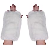 Newfancy Women Winter Furry Mittens Faux Fur Warm Soft Fingerless Half Finger Arm Warmer Gloves