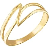 Modern Contemporary Rings Dainty 10k Gold Double Swish Outline Open Design Ring (Size 7.5)