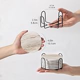 LIFVER Coasters Set of 6 Marble Ceramic with Holder and Cork Back 4in view 3