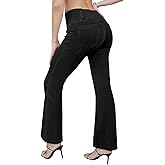 Flare Bell Bottom Jeans for Women High Waisted V Cross Stretchy Leggings with Pockets Tummy Control Trendy Pull On Jeans