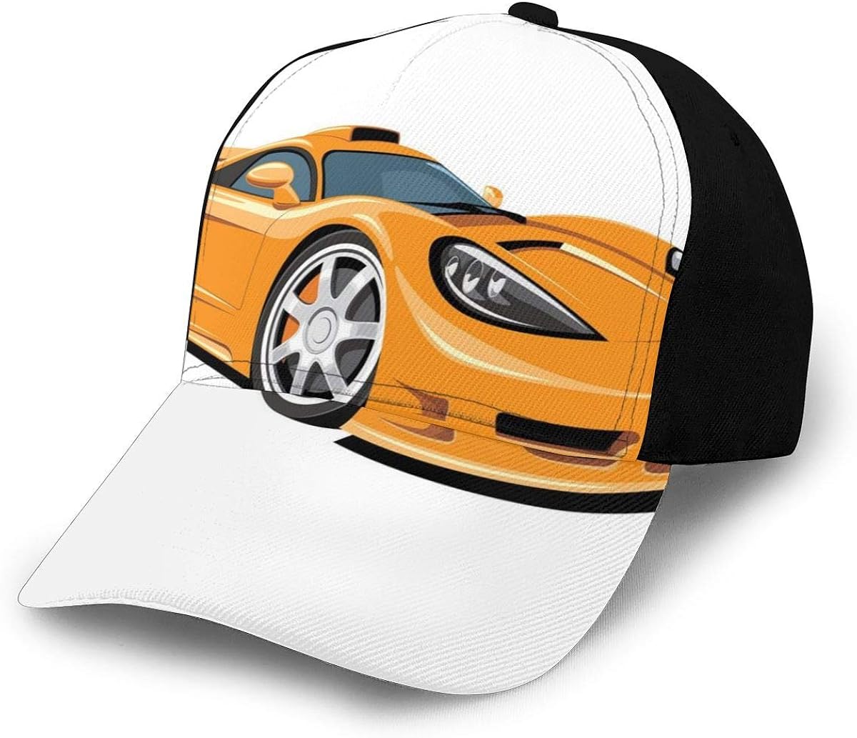 Hip Hop Sun Hat Baseball Cap,Orange Sports Car Fast Racing Roadster