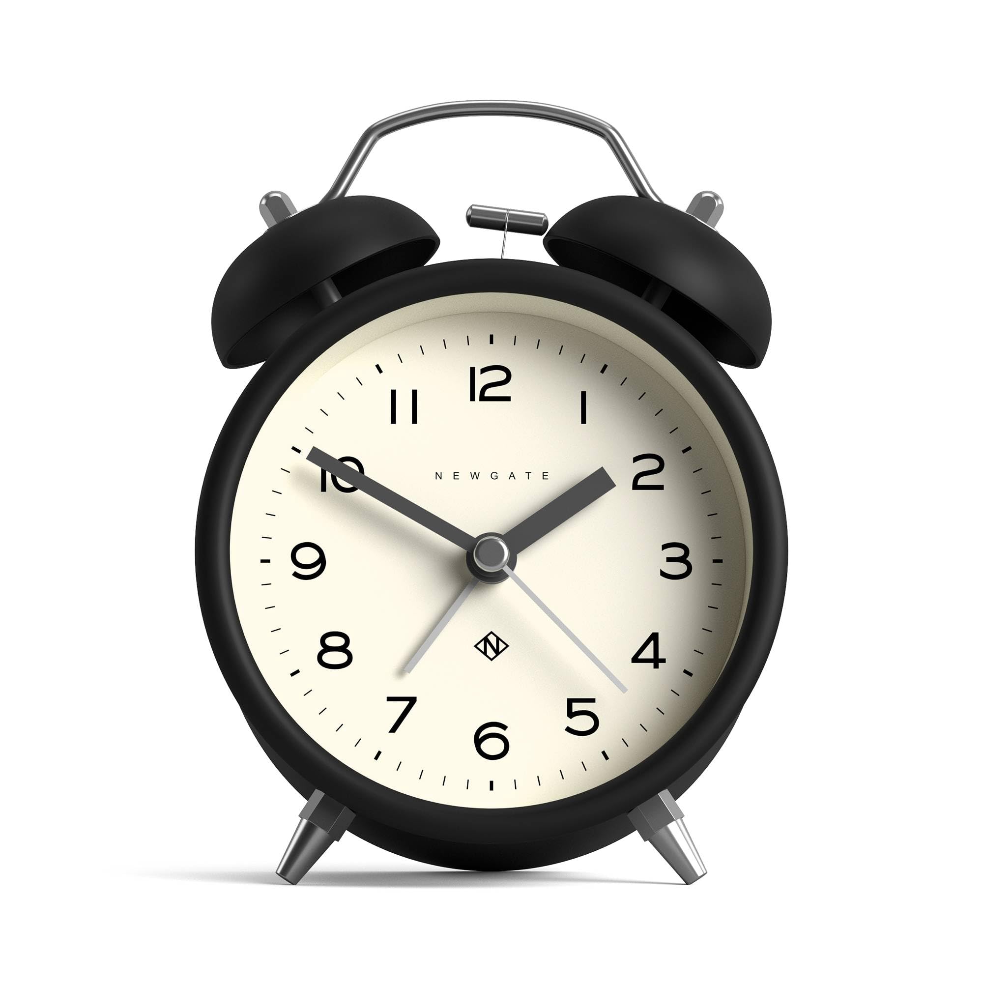 NEWGATE® Charlie Bell Echo alarm clock | Modern take on classic twin bell clock | Black | Easy to read numbers | Ideal for bedside, desk or shelf | Modern retro bedroom & office accessory