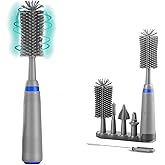 Electric Baby Bottle Cleaner with Drying Rack, Silicone Bottle Brush Set, Easy-Grip Handle, Rechargeable/Waterproof Spinning Brush, Grey