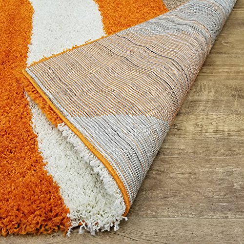 Shag Area Rug 5x7 Wave Curve Orange Beige Ivory Shag Rugs for Living