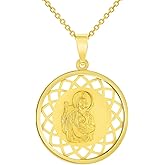 Jewelry America 14k Yellow Gold Round Open Ornate Medal of Saint Jude Thaddeus the Apostle Pendant Necklace