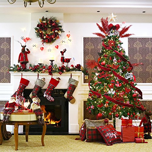 Valery Madelyn Pre-Lit 24" Trendy Red and Black Christmas Wreath with Ball Ornaments and Ribbon, Battery Operated 20 LED Lights - Thumbnail 6