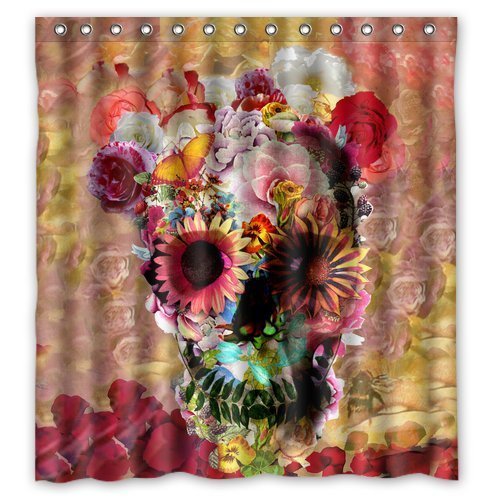 Skull Flower Polyester Fabric Shower Curtain