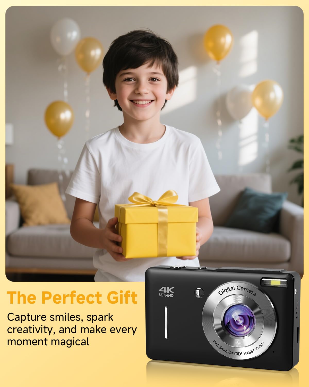 Digital Camera, 44MP FHD 1080P Camera for Kid with 16X Zoom Anti Shake, Compact Small Camera with 32GB SD Card, Digital Camera for Teens for Teens Girls Kids Adults(Black)
