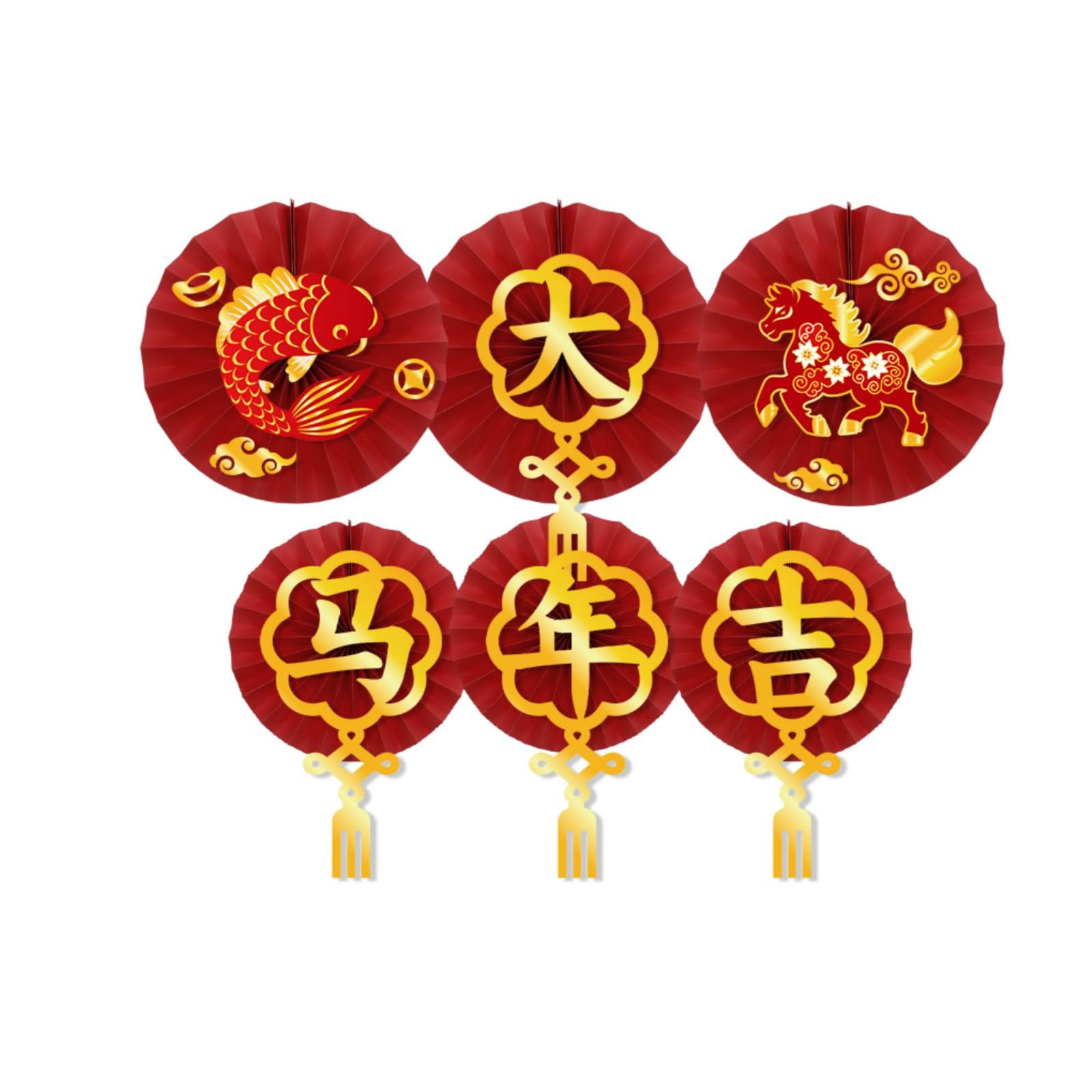 KYMY Chinese New Year Paper Fan Wall Decorations, 6PCS Red Fan Flowers ...