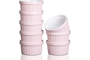 IDEALHOUSE Porcelain Ramekins 8 oz, Set of 8 Stackable Souffle Dishes for Baking, Oven Safe Creme Brulee Custard Cups, Round 