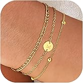 LDOWWGL Valentines Day Gifts - 18K Gold Plated Initial Bracelets for Women - Stainless Steel Layered Letter Charm Bracelet A to Z - Gold Jewelry Christmas Birthday Gifts