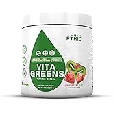 Sweat Ethic Vita Greens Greens Superfood Powder, Daily Multivitamin with Digestive Enzymes, Probiotics, Prebiotics & Reds for Men and Women, Sweetened with Stevia, Strawberry Kiwi Flavor, 30 Servings