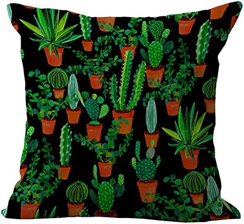 Sunshine06 Cactus Pattern Vintage Cotton Linen Square Throw Pillow Case Decorative Cushion Cover Pillowcase Cushion Case for Sofa Bed Chair18 X 18 Inch (D)
