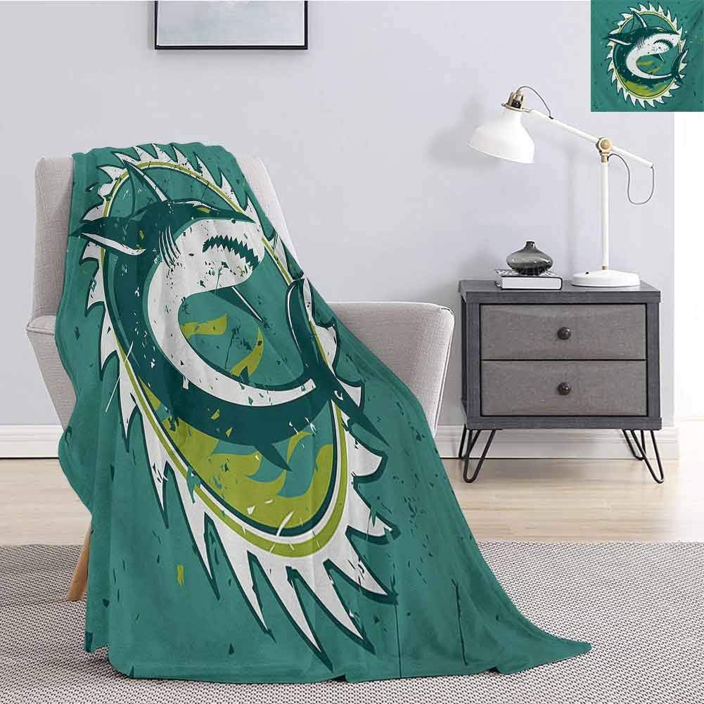 jecycleus Shark Commercial Grade Printed Blanket Graphic of Shark Hunter in Dark Murky Colors Sharp Teeth Fish Marine Life Nautical Print Queen King W70 by L84 Inch Green
