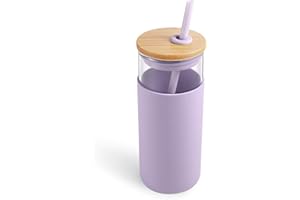 Tronco 20oz Glass Tumbler Glass Water Bottle Straw Silicone Protective Sleeve Bamboo Lid - BPA Free (Light Purple/1 Pack)