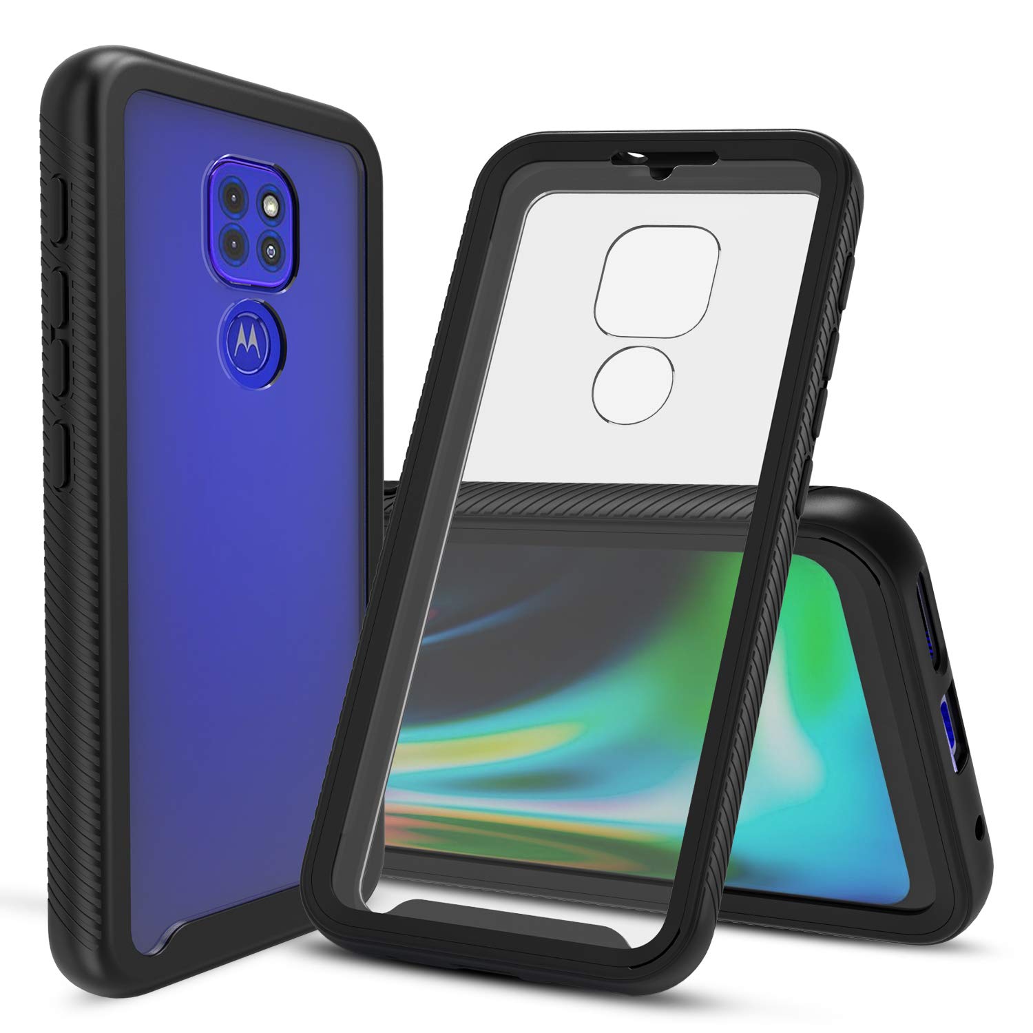 CBUS = Full Body Heavy Duty Phone Case with Built-in Screen Protector for Motorola Moto G9 Play (Black)