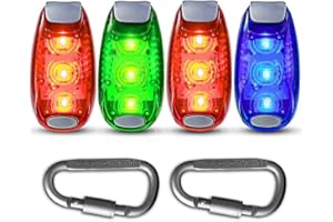 4 Pack LED Safety Light +Free Bonuses, Clip On Strobe Running Lights for Runners, Walking, Bicycle, Dog Collar, Stroller, Boa