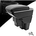 Tocsho Armrest Box for Kia Rio 2018-2023 Double Layer Front Center Console Black Leather with Charging 7 USB Ports Black Stitching