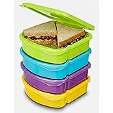 Kitchen & Cabana I 4 Pack I Small Size Sandwich Containers I Fun and Easy to Open for all Size Hands (4 Pack - Orange/Green/Blue/Purple)