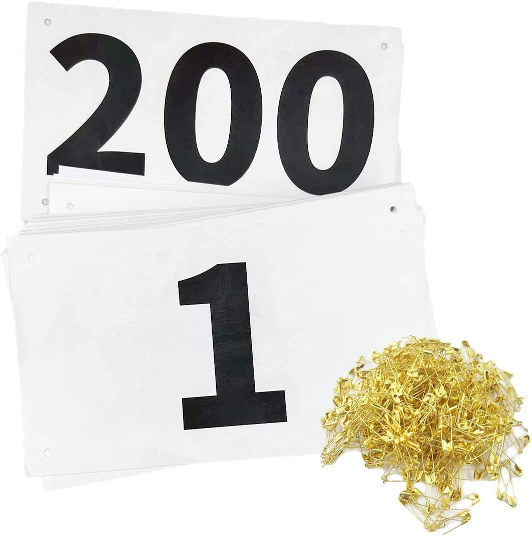 Kyzistn Running Race Bibs Large Numbers with Safety Pins for Marathon Race Events- Tyvek Tearproof Waterproof (7X4Inch 2-100 Numbers)