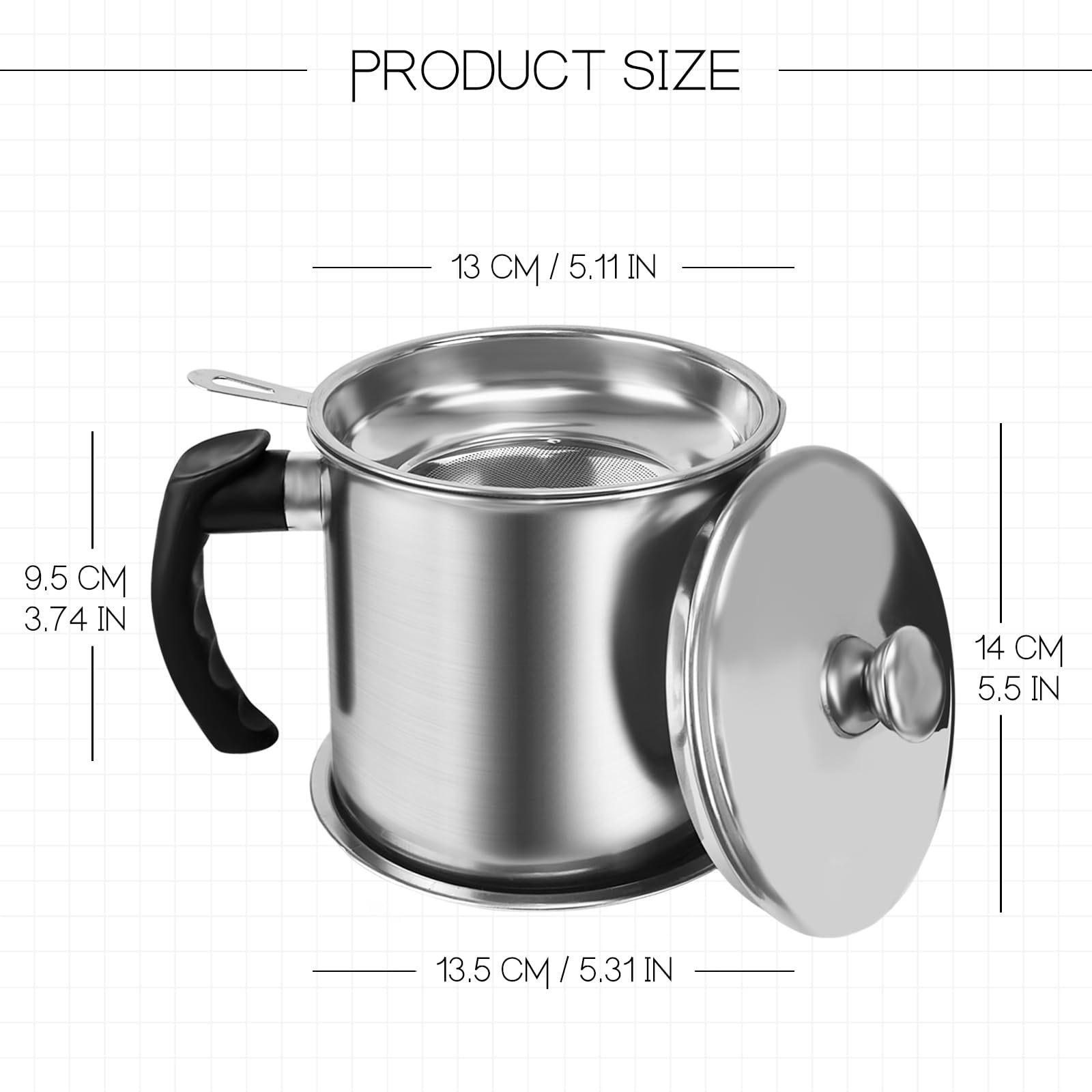 Bacon Grease Container With Strainer,1.3L(46 fl. oz.) Kitchen Stainless Steel Oil Container Can with Strainer and Anti-slip coaster tray for Store Meat Frying Oil and Cooking Grease Storage