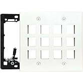 DIYTECH 12 Port Keystone Wall Plate, 2 Gang with Mounting Bracket - White | Double Gang Keystone Wall Plate for RJ45, Ethernet &amp; Modular Inserts; 12 Port In-Wall Patch Panel with Mounting Bracket
