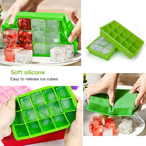 Lot de 2 bacs à glaçons en silicone approuvé par la FDA, 15 glaçons par plateau, idéal pour le whisky, les cocktails et toutes les boissons – Vert