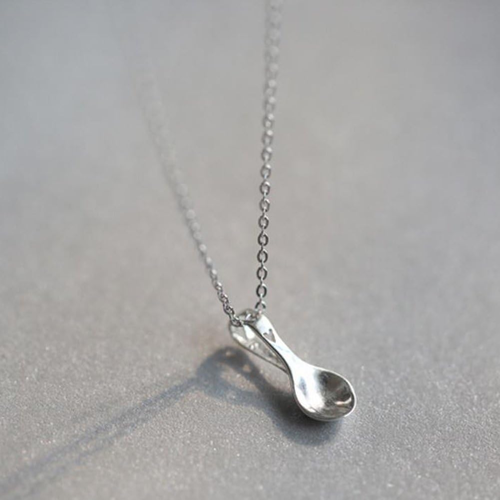 Hehing Short Lucky Mini Spoon Necklace Clavicle Chain Souvenir(Silver)