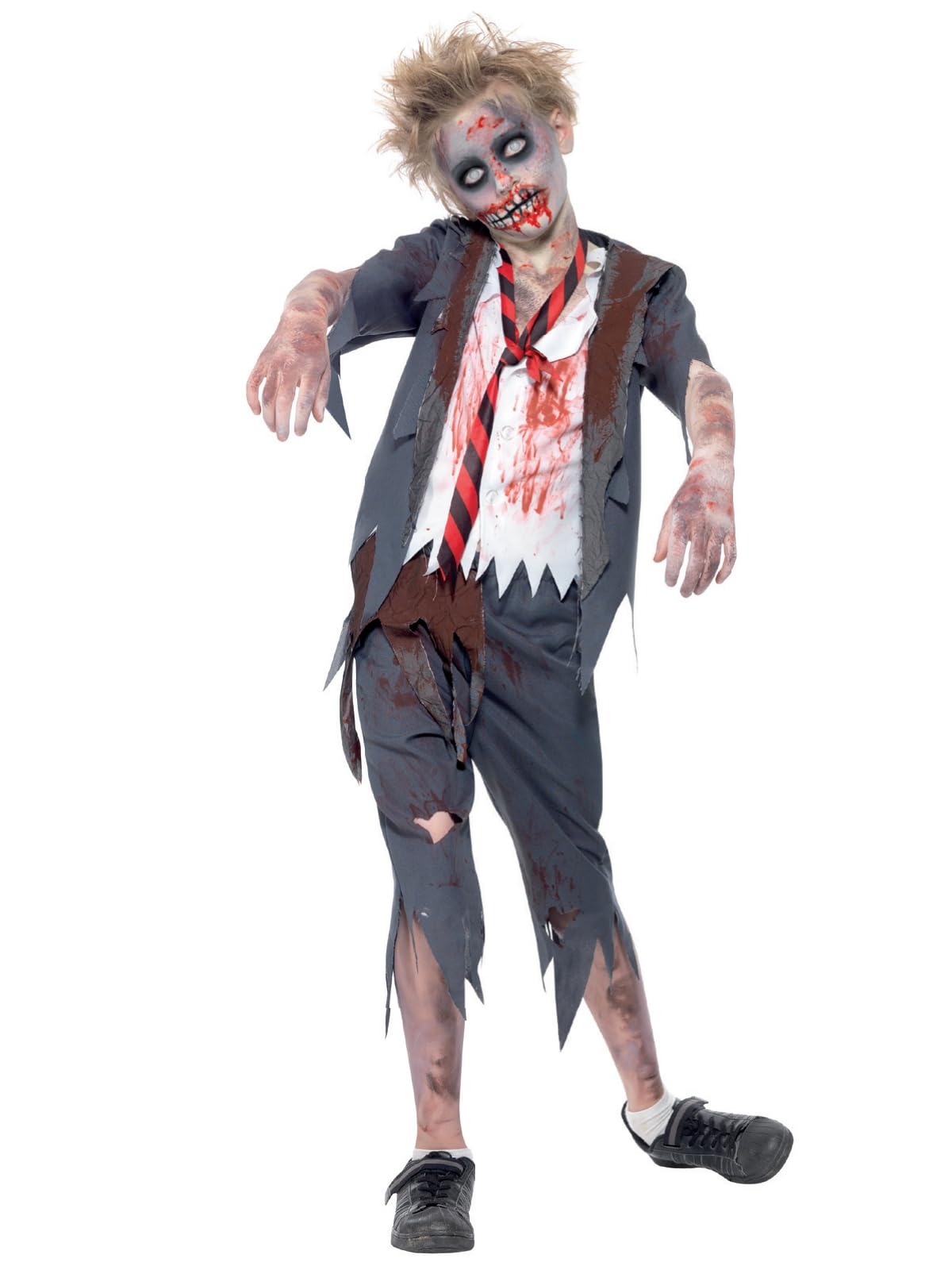 Smiffys Zombie School Boy Costume, Grey with Trousers, Jacket, Mock Shirt & Tie, Fancy Dress, Child Dress Up Costumes