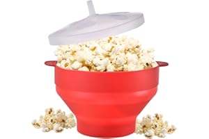 WVD Microwave Popcorn Bowl, Silicone Collapsible Popcorn Maker Bowls with Lid and Handles, BPA-Free Hot Air Pop Corn Maker fo