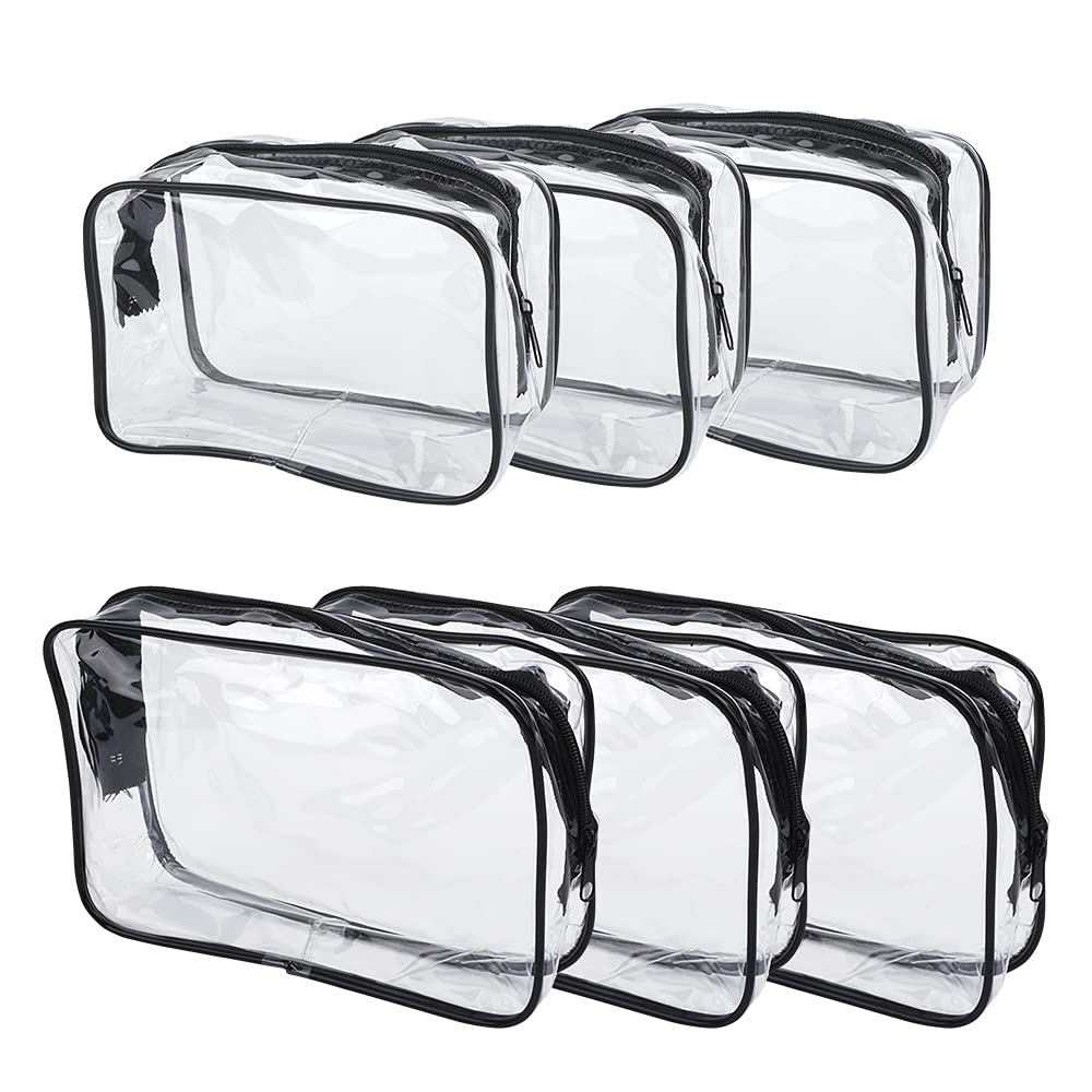 GFYWZ 6 Pcs Cosmetic Bags, Clear Toiletry Bag with Zipper, Portable Transparent Toiletry Bags, PVC Clear Travel Zippered Pouch Bags for Home, Business, Travel, Organizing（2 Size）