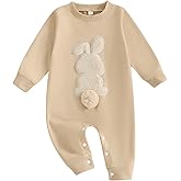 Easter Baby Boy Girl Outfit Embroidery Bunny Rompers Bunny Tail Jumpsuit Unisex Newborn Infant Easter Clothes