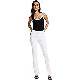EXPRESS Women’s Skyscraper Pintuck Jeans – Mid Rise Flare Leg Stretch Denim with Slimming Center-Crease Stitch Detail