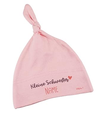 Striefchen® Zartrosa Babymütze mit Namen - kleine Schwester - zur Geburt