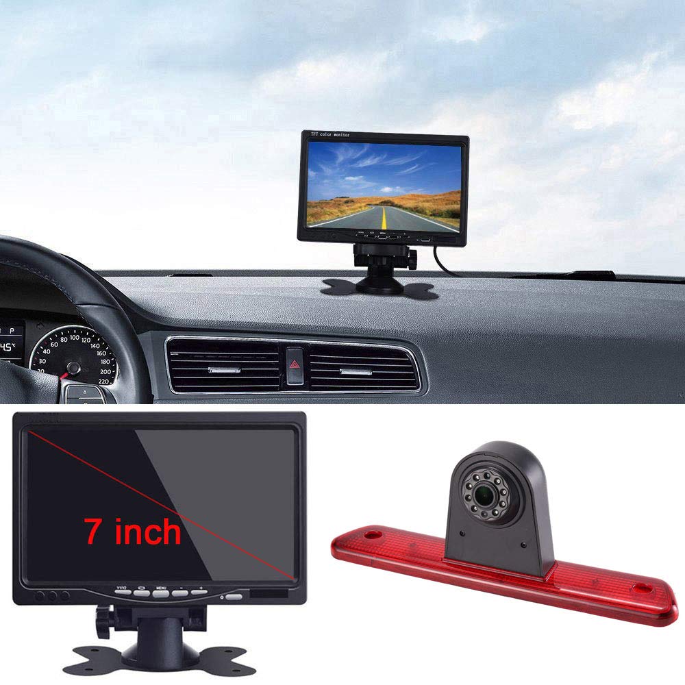 HD Auto IP68 1280Pixels Transporter Brake Light Roof Rear View Reversing Backup Camera Parking Aids System with Angle Adjustable Compatible with Peugeot Expert/FIAT Scudo/Citroen Jumpy/Toyota Proace