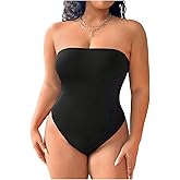 WDIRARA Women's Plus Size Tube Bodysuit Sleeveless Strapless Leotard Basic Body Suit