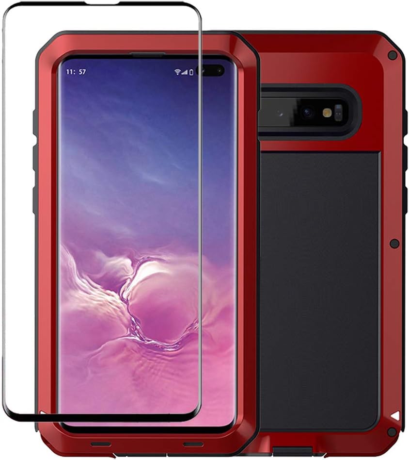 Tomplus Galaxy S10 Case, Military Grade Drop Tested, Anodized Aluminum, Heavy Duty, Full-Body Dual Layer Rugged, TPU and Metal Protective Case for Samsung Galaxy S10 (Red)
