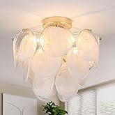 Flush Mount Ceiling Light Chandelier, Gold Glass Mid Century Modern Chandelier Foyer Light Fixtures Ceiling Mount 4 Light wit