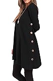 iGENJUN Women's Long Sleeve Scoop Neck Button Side Sweater Tunic Dress