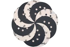 Akjwp 110PCS Wet Dry Sanding Discs, 5 Inch 8 Holes Hook and Loop Sandpaper 240 Grit Random Orbital Sander for Wood Automotive Metal Plastic Sanding Polishing