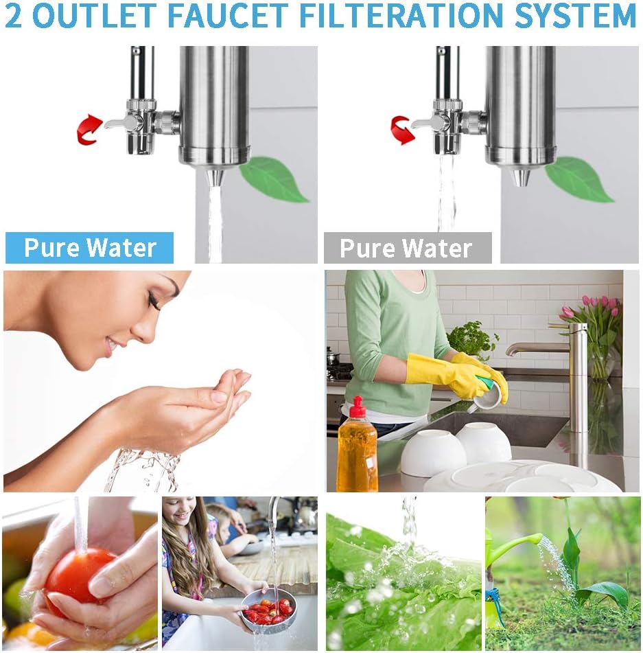 Kowela Faucet Mount Water Filter, SUS304 Stainless Steel Reduce Chlorine,Lead,BPA Free, Water Purifier with 7-Layer UF+ACF Filtration System, Fits Standard Faucets with 1 Filter Cartridge: Home & Kitchen