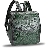 Genuine Leather Backpack Purse Vintage Casual Daypack College Bag Handmade Cowhide Western Rucksack (Green) Medium