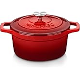 vancasso 3.5 Qt Enameled Cast Iron Dutch Oven with Lid & Handles, Red | Sourdough bread baking, steaming, braising, non-stick