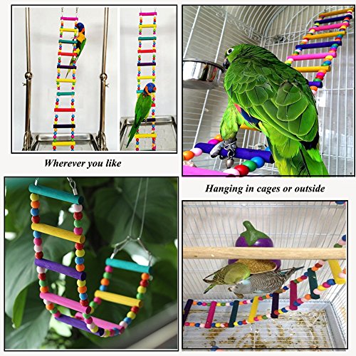 image for Bonaweite Bird Parrot Toys, Naturals Rope Colorful Step Ladder Swing B