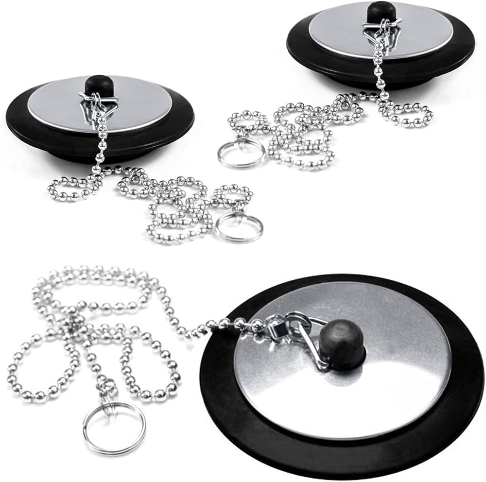 YUNYU 3 Pcs Universal Bath Plug with Stainless Steel Chain 42-45mm