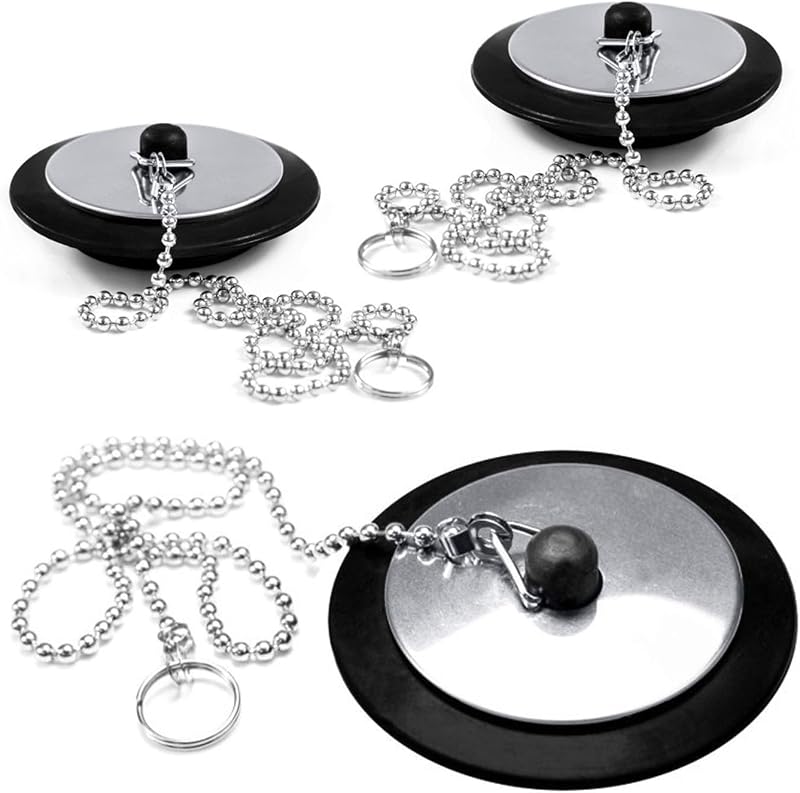 YUNYU 3 Pcs Universal Bath Plug with Stainless Steel Chain 42-45mm