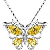 Aurora Tears Butterfly Birthstone Pendant Necklace - Women 925 Sterling Silver Butterflies Birthstone Pendant Necklace Jewelry Birthday Gift for Women