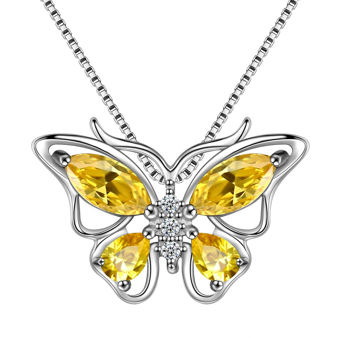 Aurora Tears Butterfly Necklace 925 Sterling Sliver November Birthstone Yellow Topaz Pendant Animals Charm Jewelry Gift for Women and Girls DP0215N — image 1
