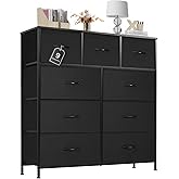Atilioo Dresser for Bedroom with 9 Drawers, Anti-Tip Tall Fabric Chests Storage Organizer Tower Furniture with Wooden Top Metal Frame for Clothes, Closet, Living Room, Hallway, Entryway