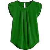 Milumia Women's Casual Round Neck Basic Pleated Top Cap Sleeve Curved Keyhole Back Blouse